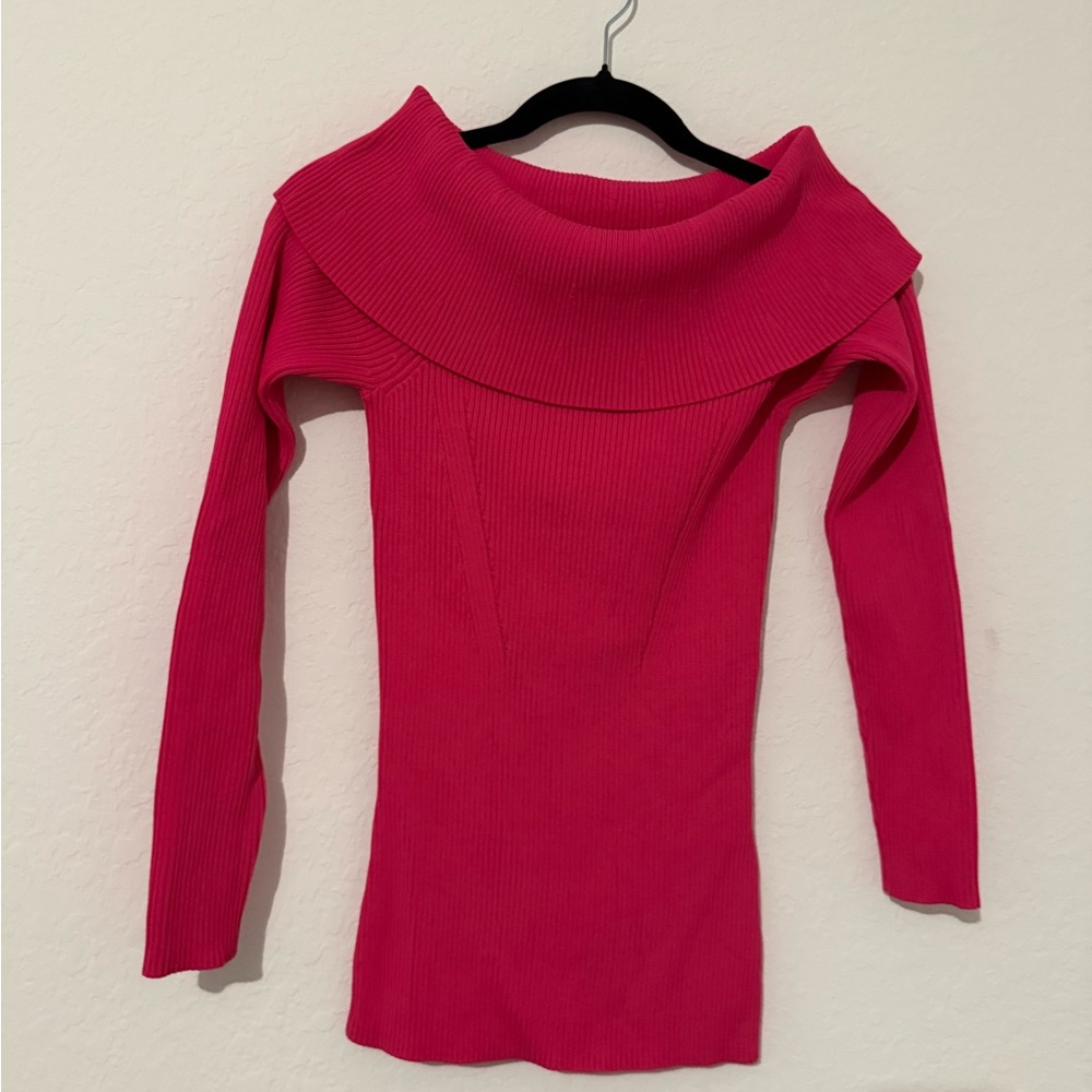 Michael Kors Ribbed Off-Shoulder Sweater Top Pink Size S